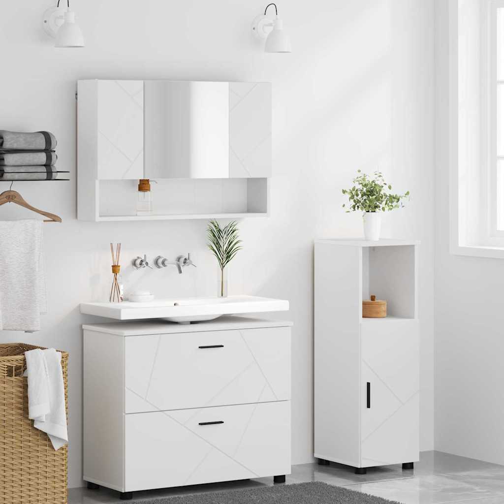 Baderomsinnredningssett 3 pcs Hvit Ingeniørtre og metall