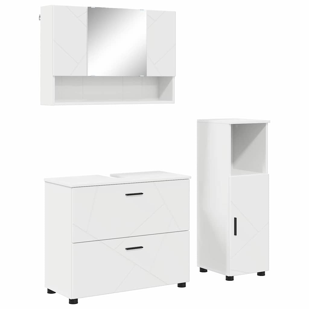 Baderomsinnredningssett 3 pcs Hvit Ingeniørtre og metall