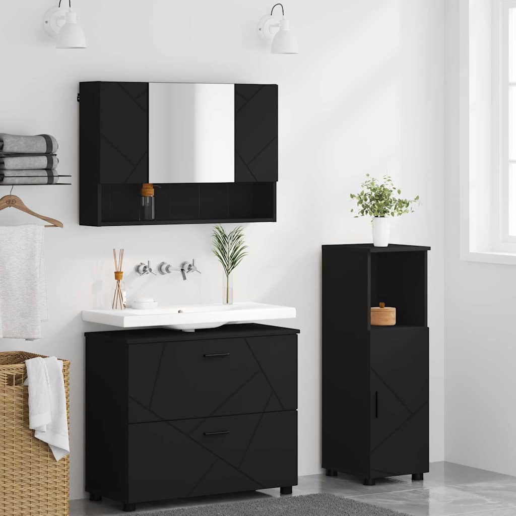 Baderomsinnredningssett 3 pcs Svart Ingeniørtre og metall