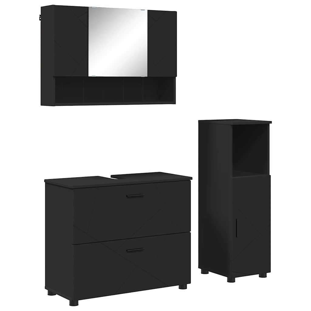 Baderomsinnredningssett med skuff 3 pcs Svart 76.5 x 35 x 64 cm