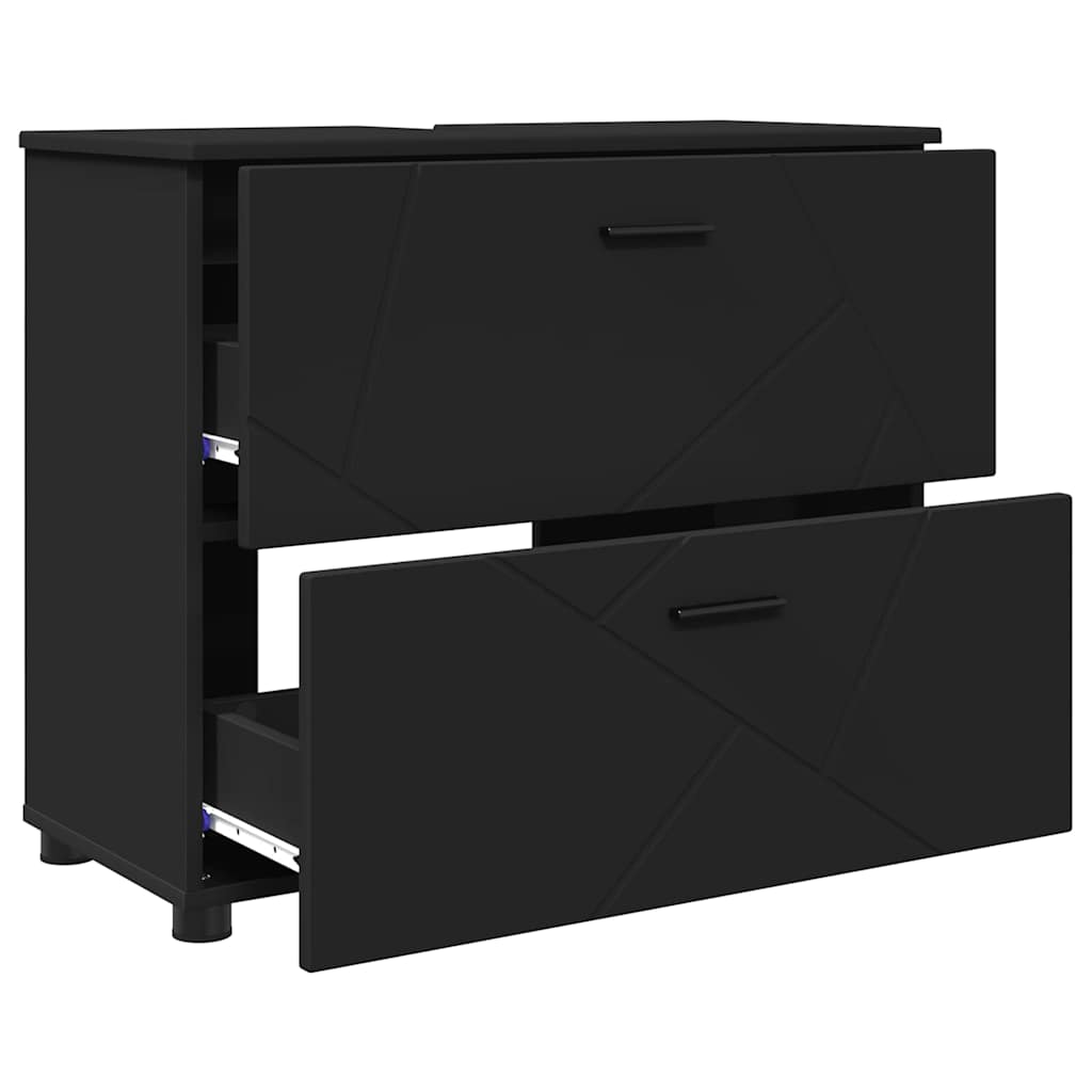 Baderomsinnredningssett med skuff 3 pcs Svart 76.5 x 35 x 64 cm
