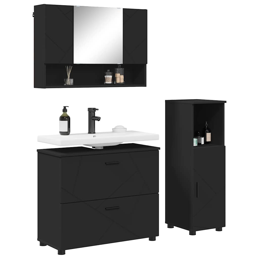 Baderomsinnredningssett med skuff 3 pcs Svart 76.5 x 35 x 64 cm