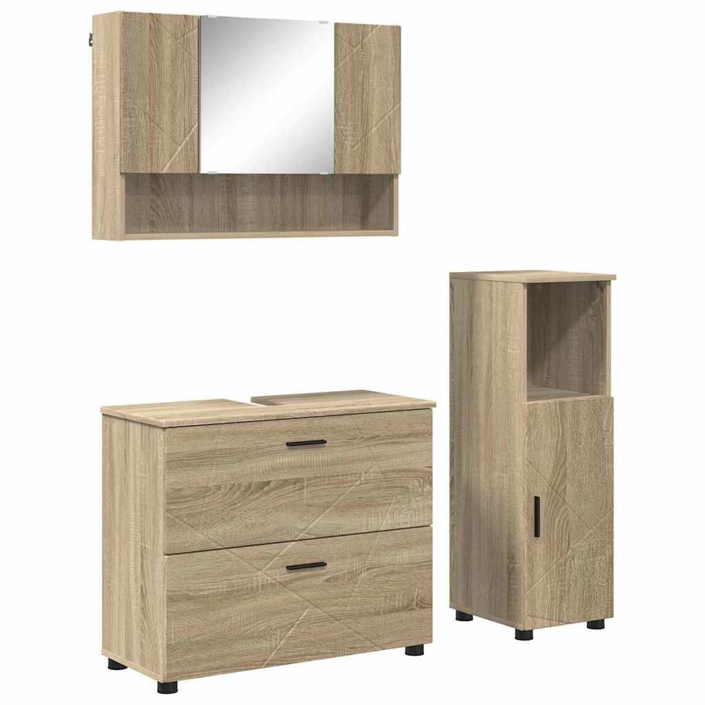 Baderomsinnredningssett 3 pcs Sonoma eik Ingeniørtre og metall
