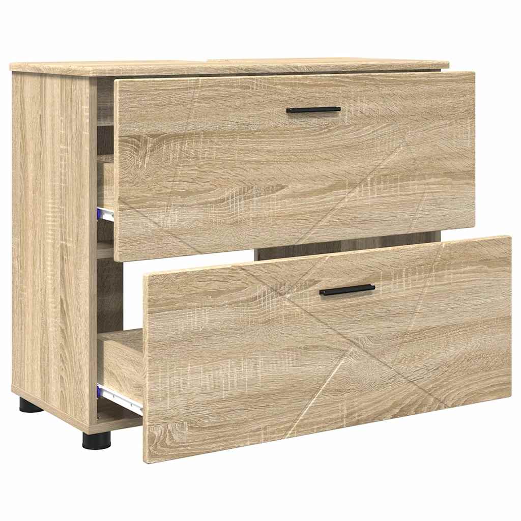 Baderomsinnredningssett 3 pcs Sonoma eik 76.5 x 35 x 64 cm