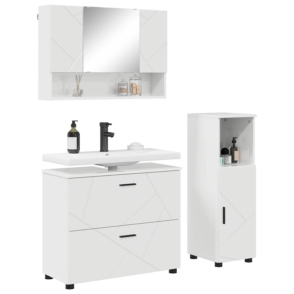 Baderomsinnredningssett 3 pcs Høyglans hvit 76.5 x 35 x 64 cm