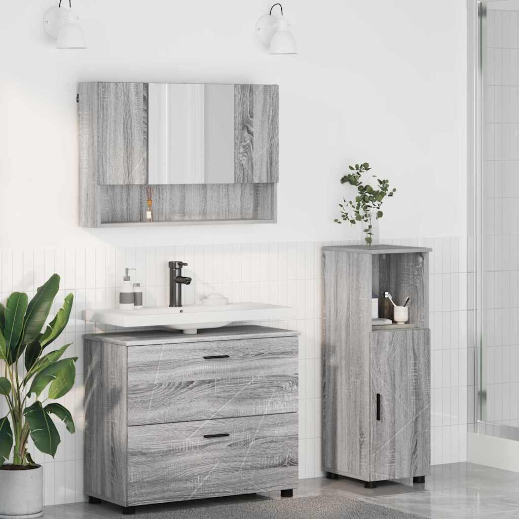 Baderomsinnredningssett 3 pcs Grå Sonoma Ingeniørtre og metall