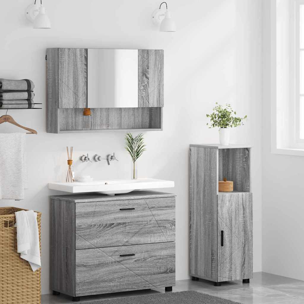 Baderomsinnredningssett 3 pcs Grå Sonoma Ingeniørtre og metall