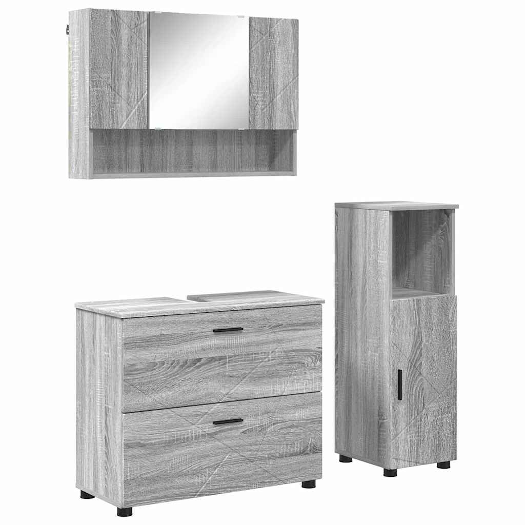 Baderomsinnredningssett 3 pcs Grå Sonoma Ingeniørtre og metall