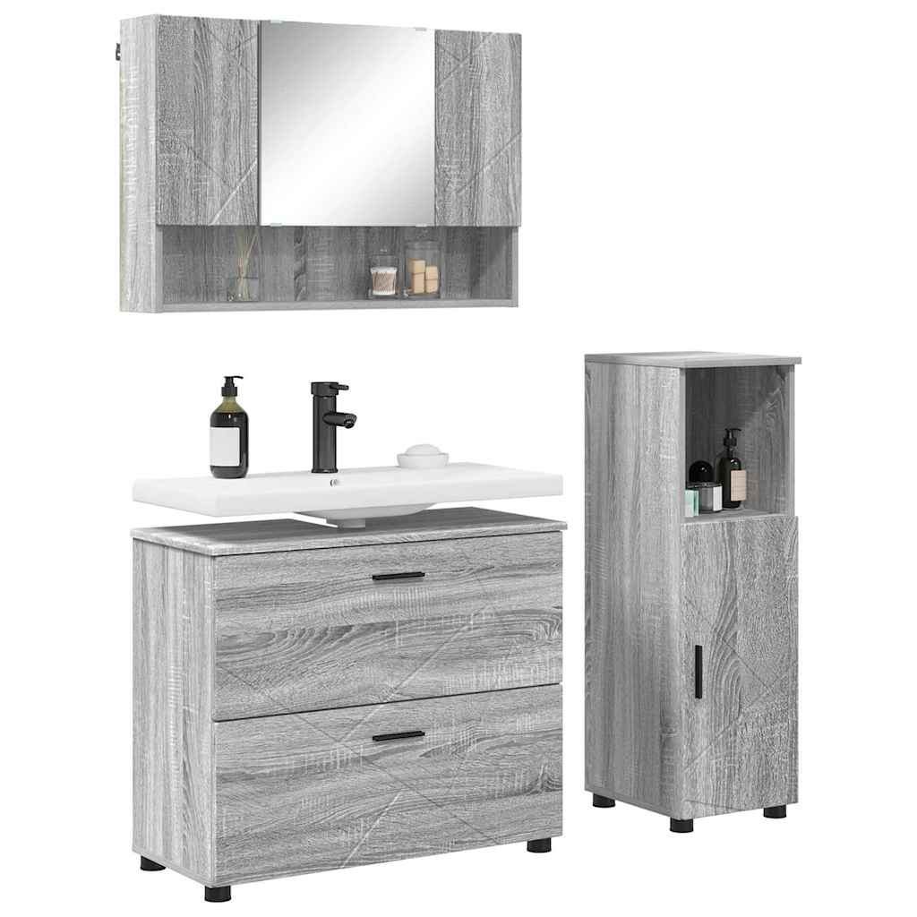 Baderomsinnredningssett 3 pcs Grå sonoma 76.5 x 35 x 64 cm