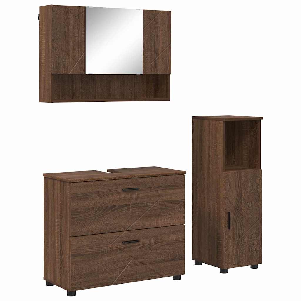 Baderomsinnredningssett 3 pcs brun eik 76.5 x 35 x 64 cm