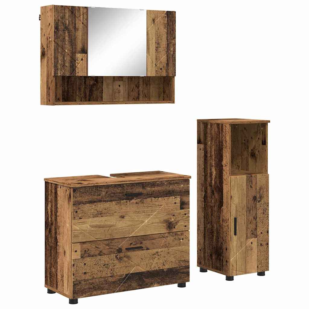 Baderomsinnredningssett 3 pcs Gammelt tre 76.5 x 35 x 64 cm