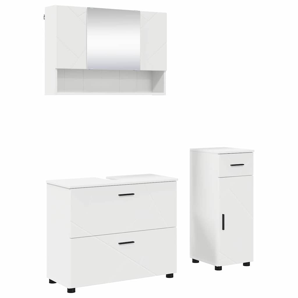 Baderomsinnredningssett 3 pcs Hvit Ingeniørtre og metall