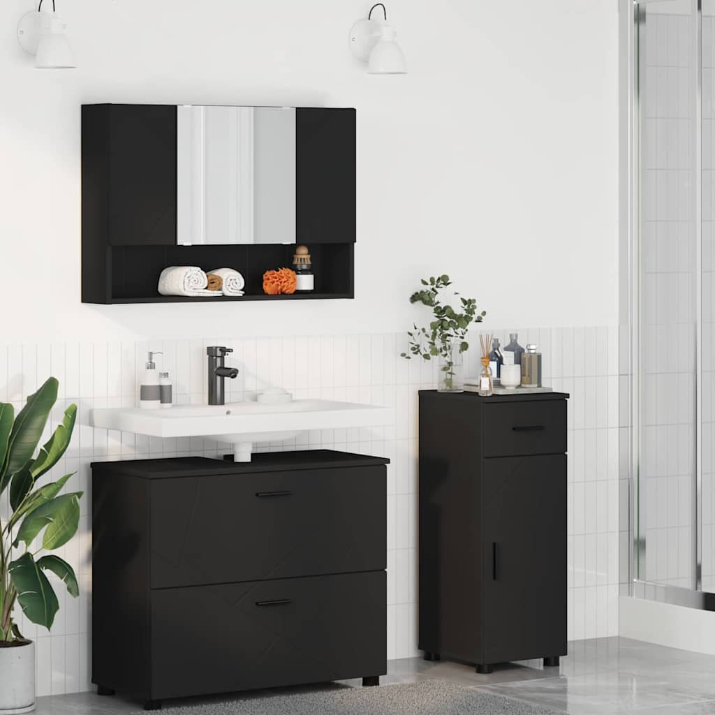 Baderomsinnredningssett 3 pcs Svart Ingeniørtre og metall
