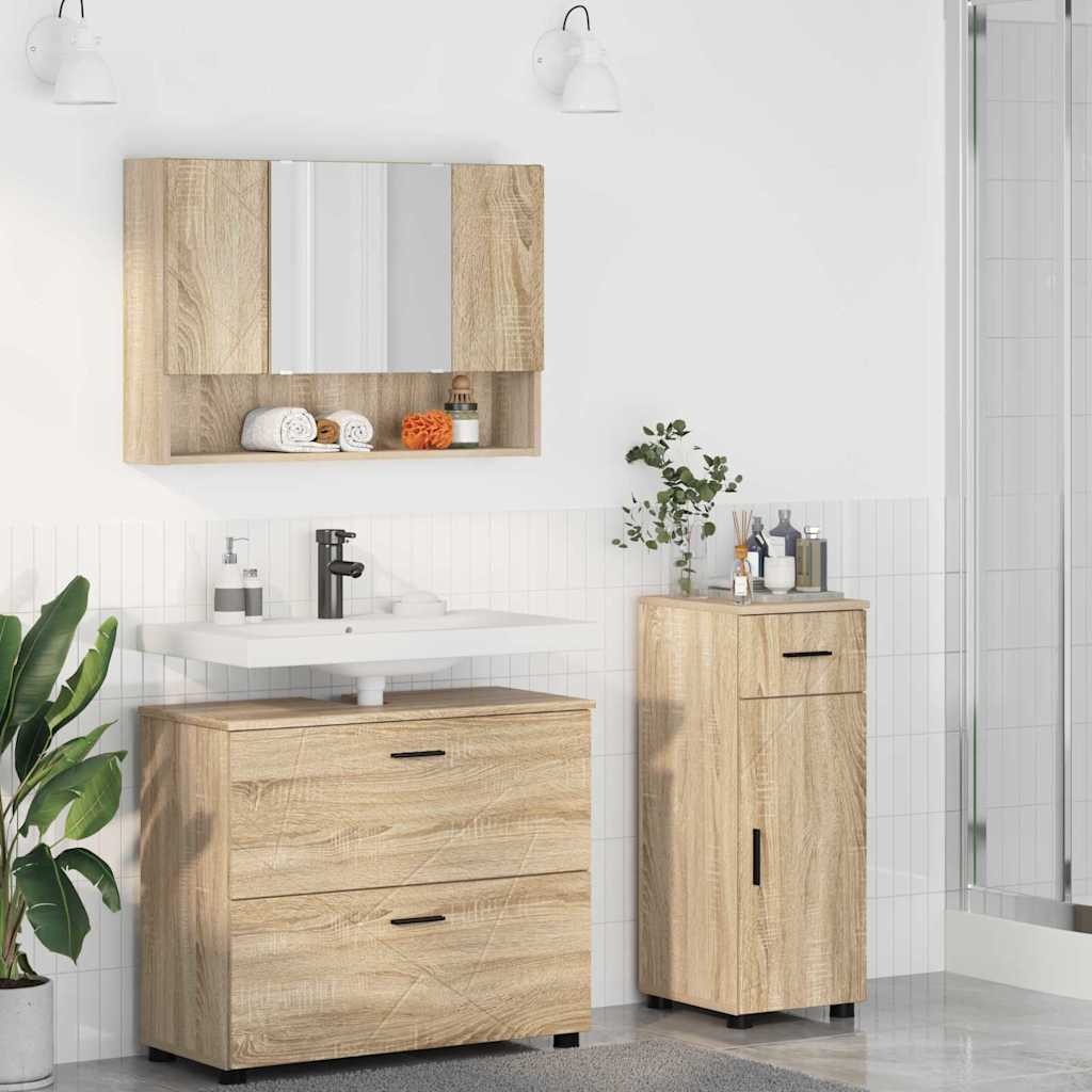 Baderomsinnredningssett 3 pcs Sonoma eik Ingeniørtre og metall