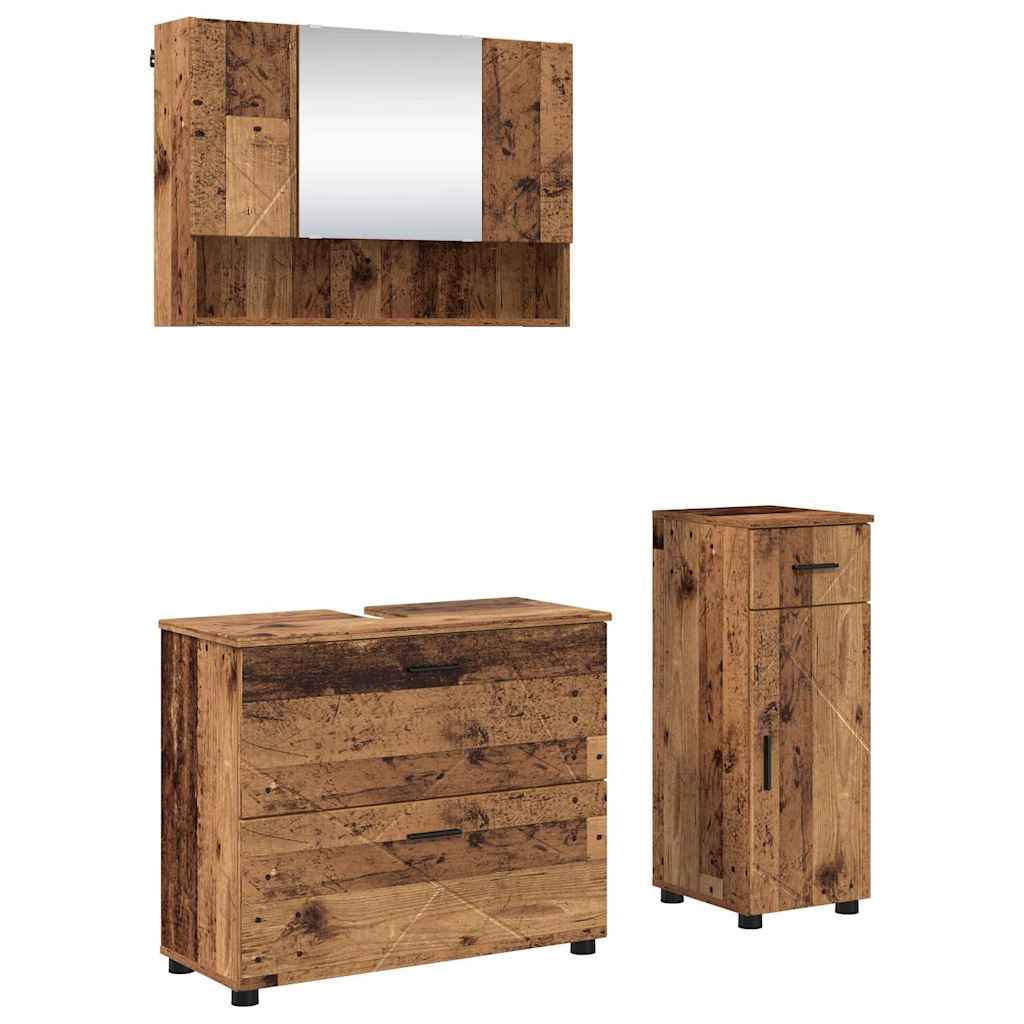 Baderomsinnredningssett 3 pcs Gamle tre Ingeniørtre og metall
