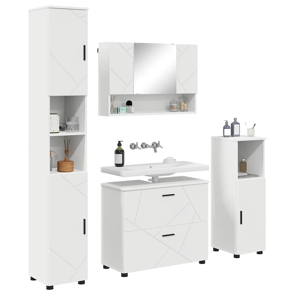Baderomsinnredningssett 4 pcs Hvit Ingeniørtre og metall