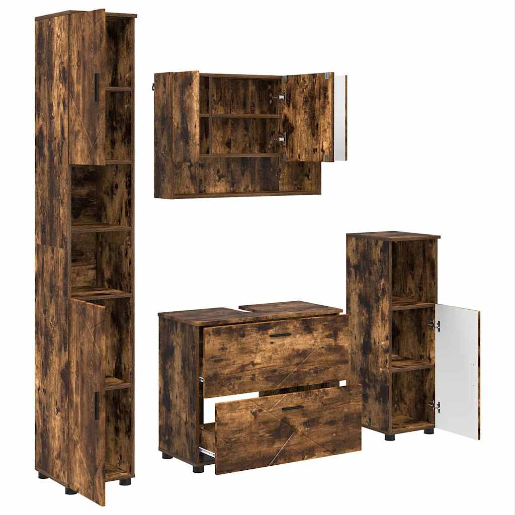 Baderomsinnredningssett med dør 4 pcs Røkt eik 30 x 35 x 192 cm