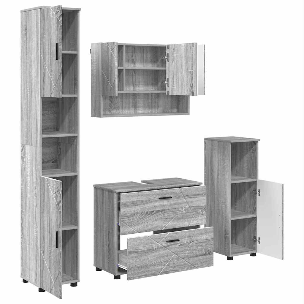 Baderomsinnredningssett 4 pcs Grå sonoma 30 x 35 x 192 cm