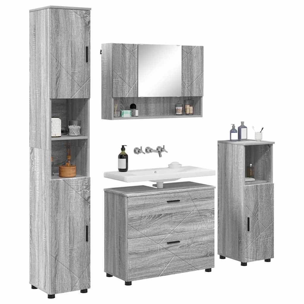 Baderomsinnredningssett 4 pcs Grå Sonoma Ingeniørtre og metall
