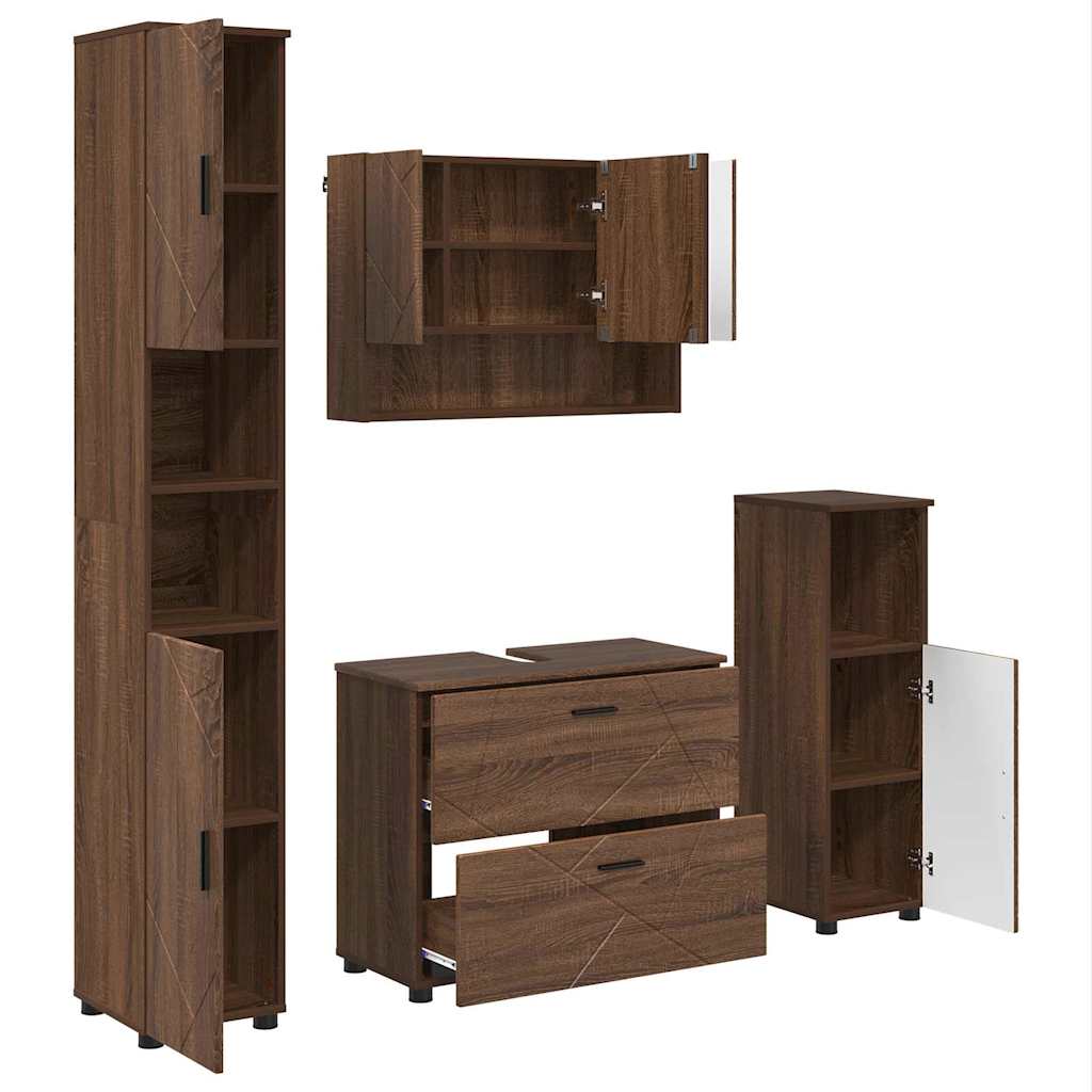 Baderomsinnredningssett med dør 4 pcs brun eik 30 x 35 x 192 cm
