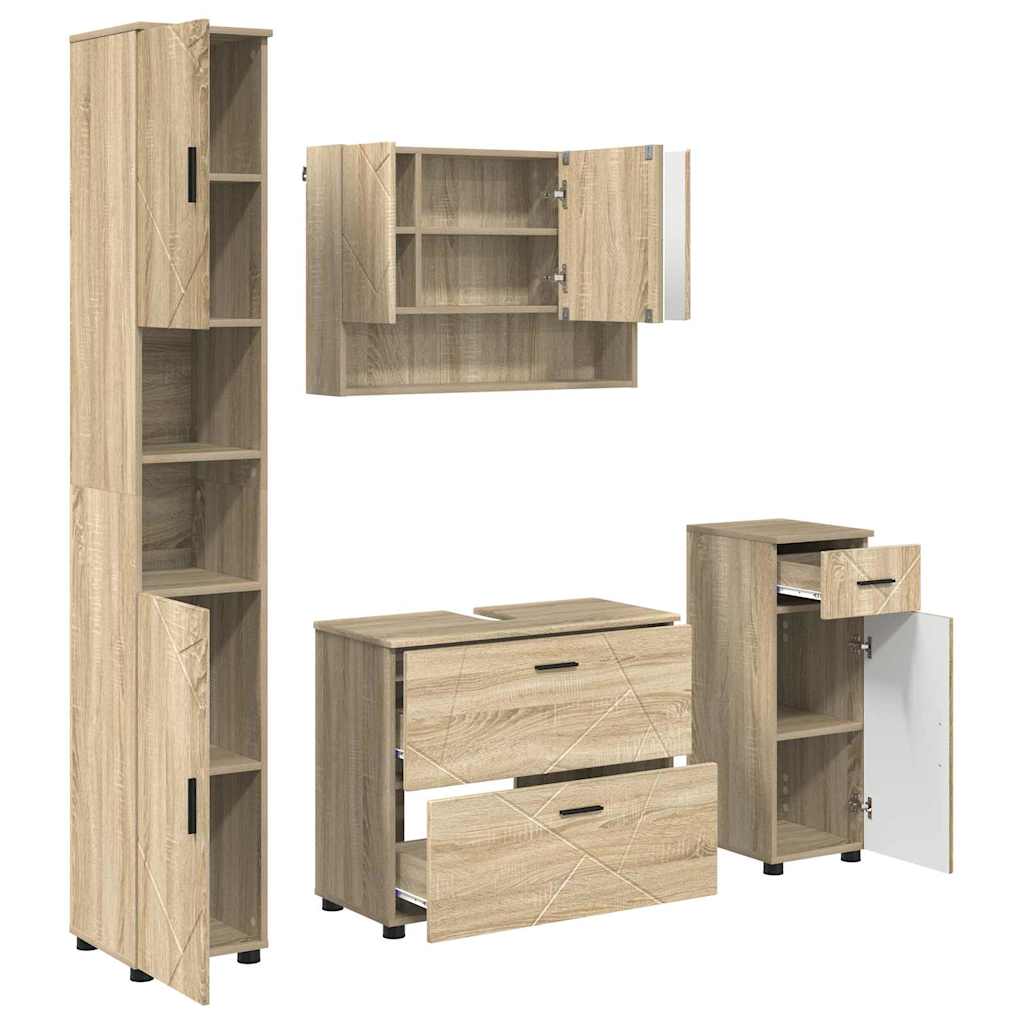 Baderomsinnredningssett 4 pcs Sonoma eik Ingeniørtre og metall