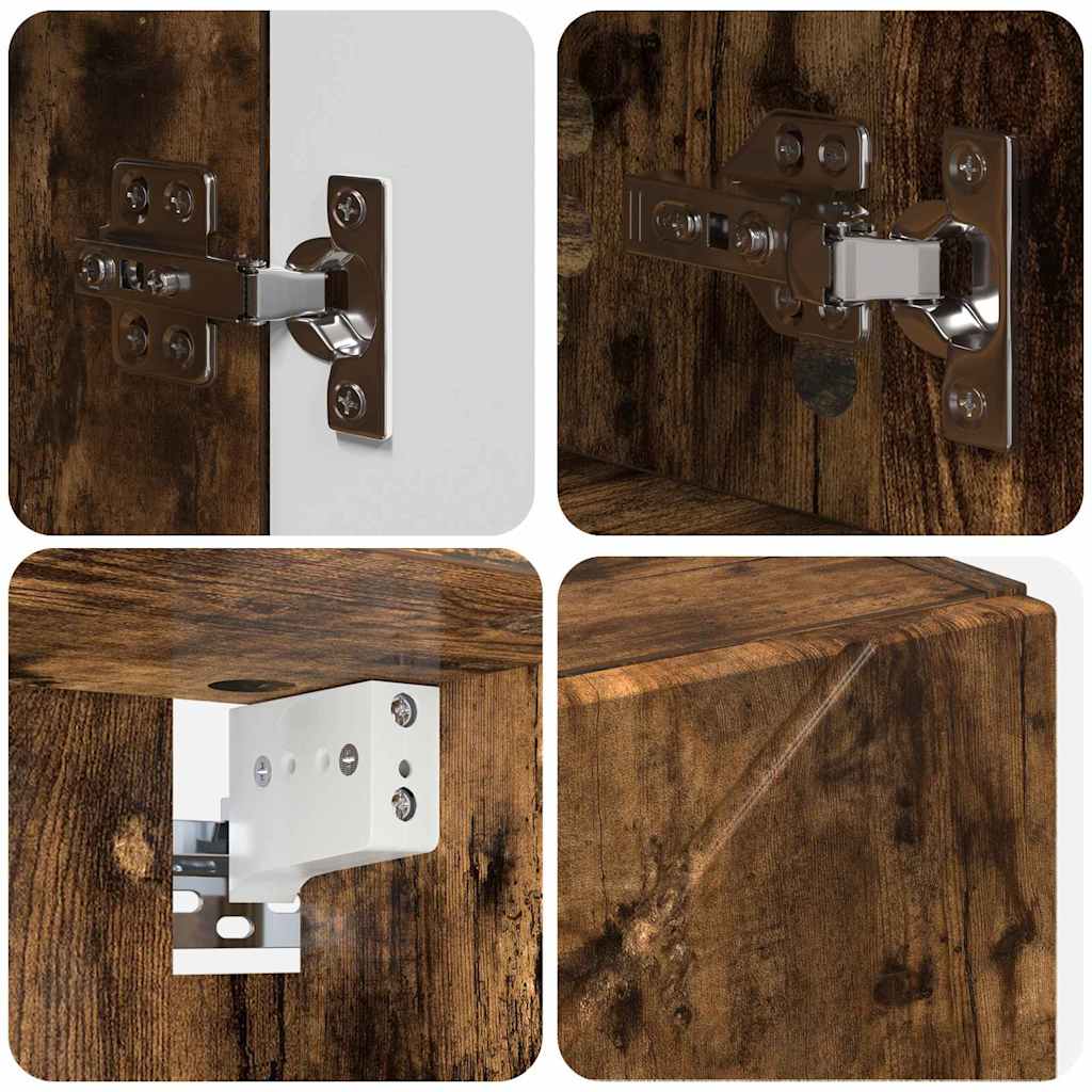 Baderomsinnredningssett med dør 4 pcs Røkt eik 30 x 35 x 192 cm