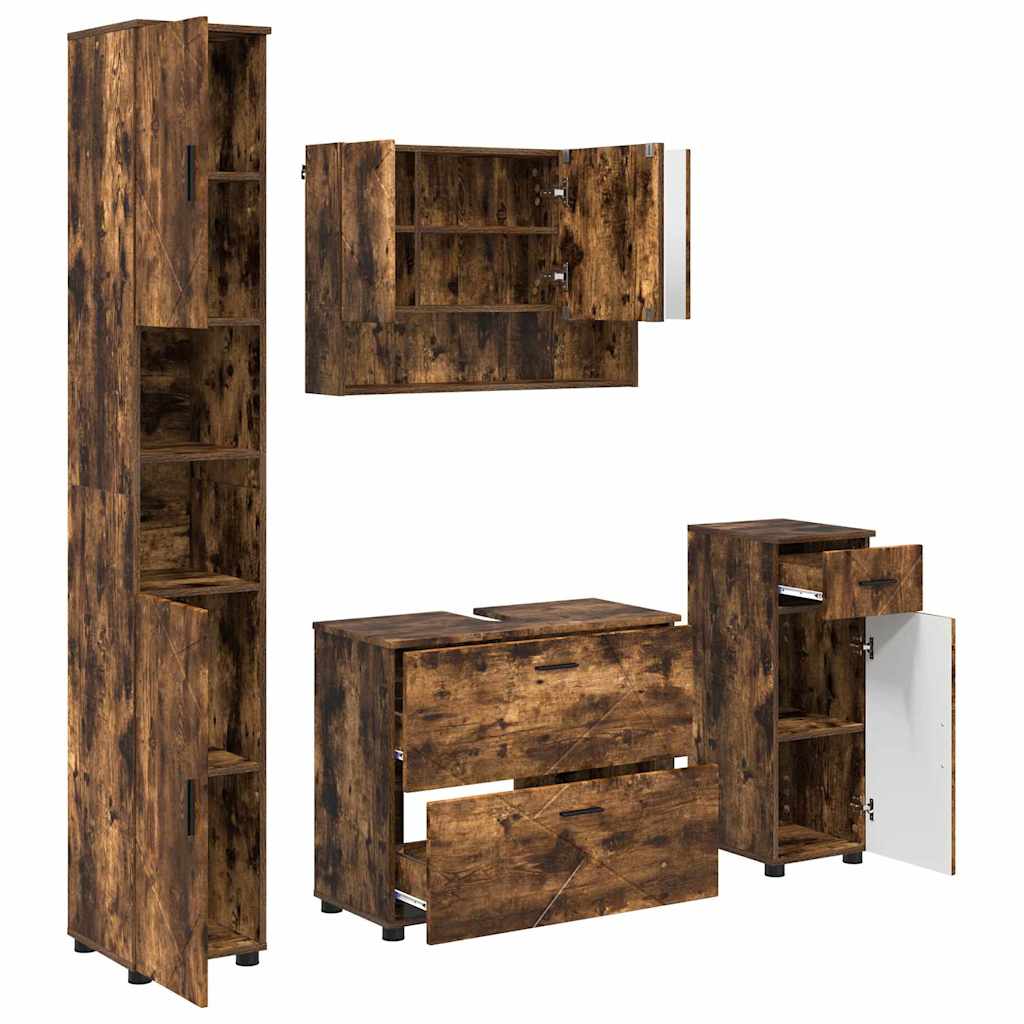 Baderomsinnredningssett med dør 4 pcs Røkt eik 30 x 35 x 192 cm