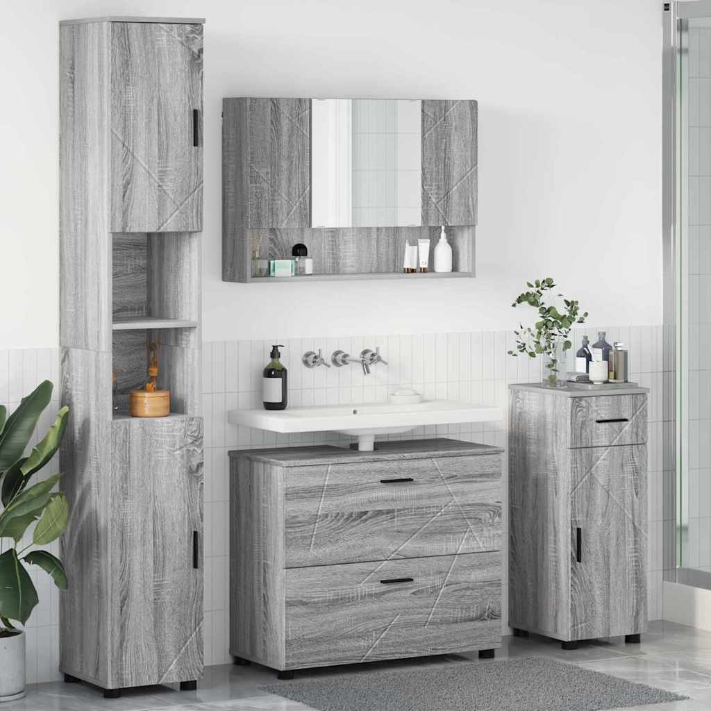 Baderomsinnredningssett 4 pcs Grå Sonoma Ingeniørtre og metall
