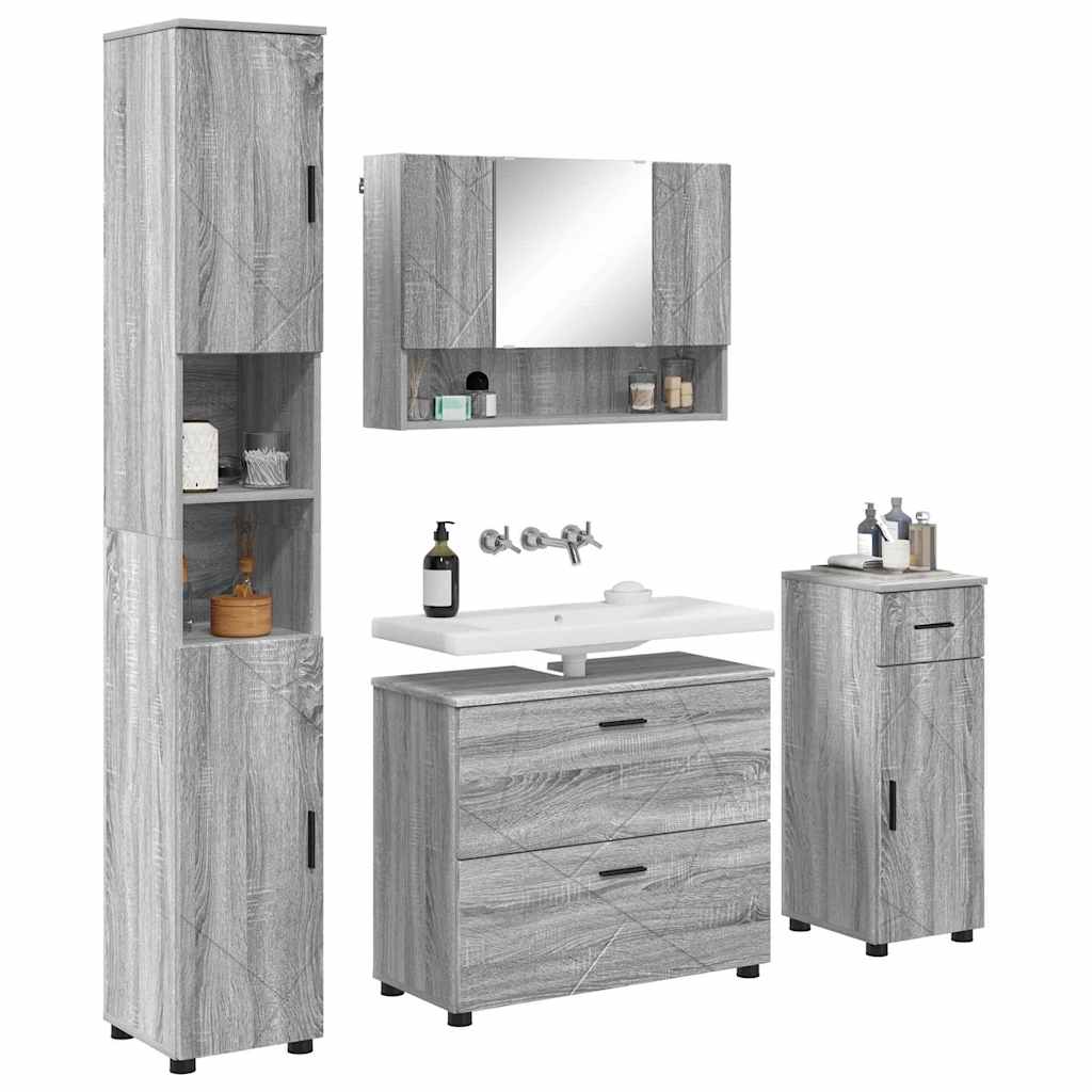 Baderomsinnredningssett 4 pcs Grå Sonoma Ingeniørtre og metall