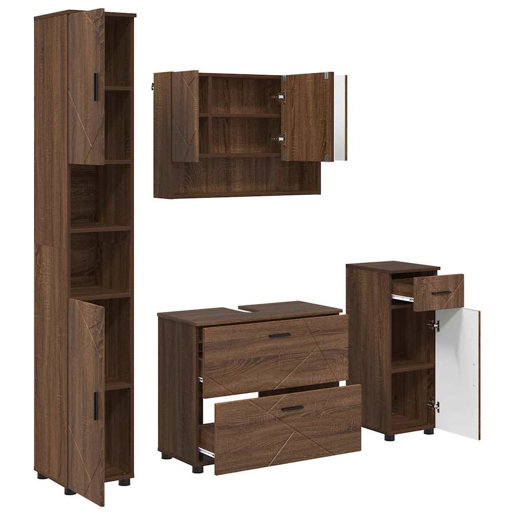 Baderomsinnredningssett med dør 4 pcs brun eik 30 x 35 x 192 cm