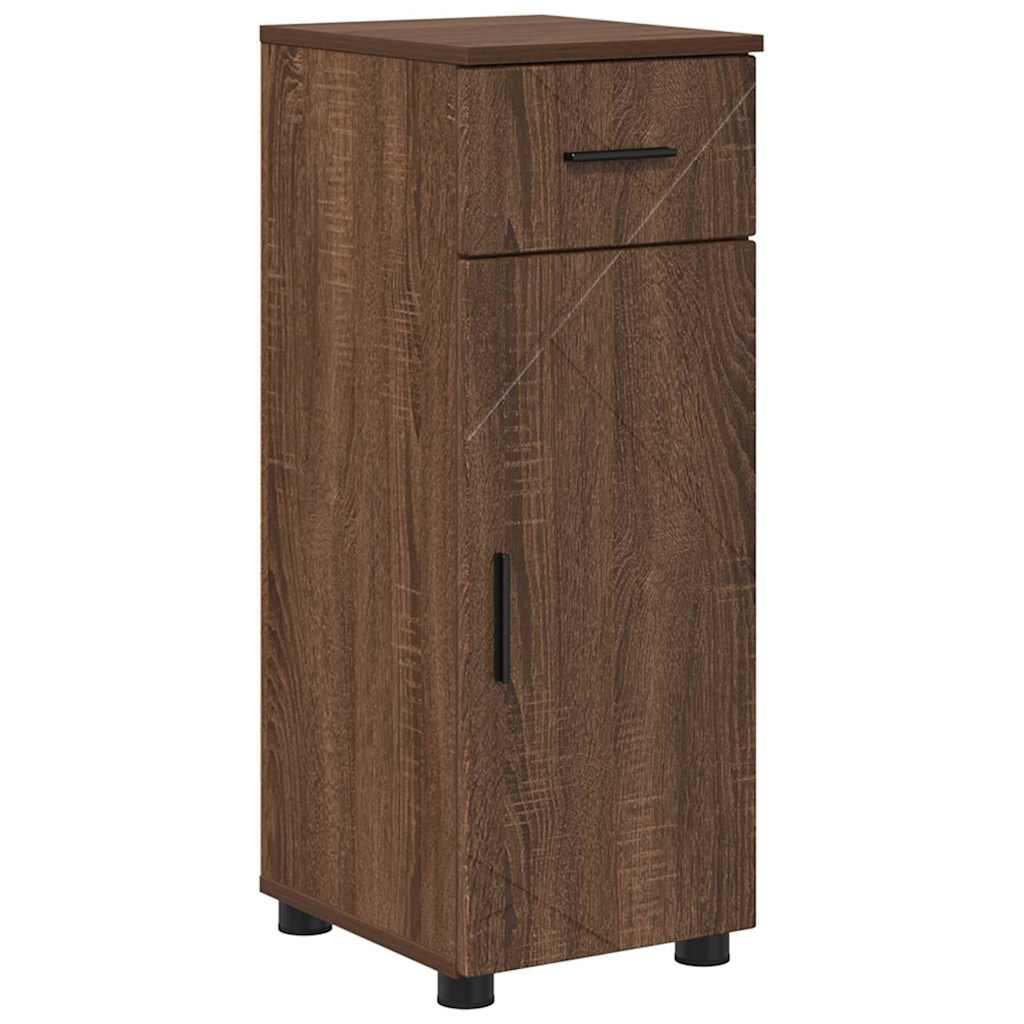 Baderomsinnredningssett med dør 4 pcs brun eik 30 x 35 x 192 cm