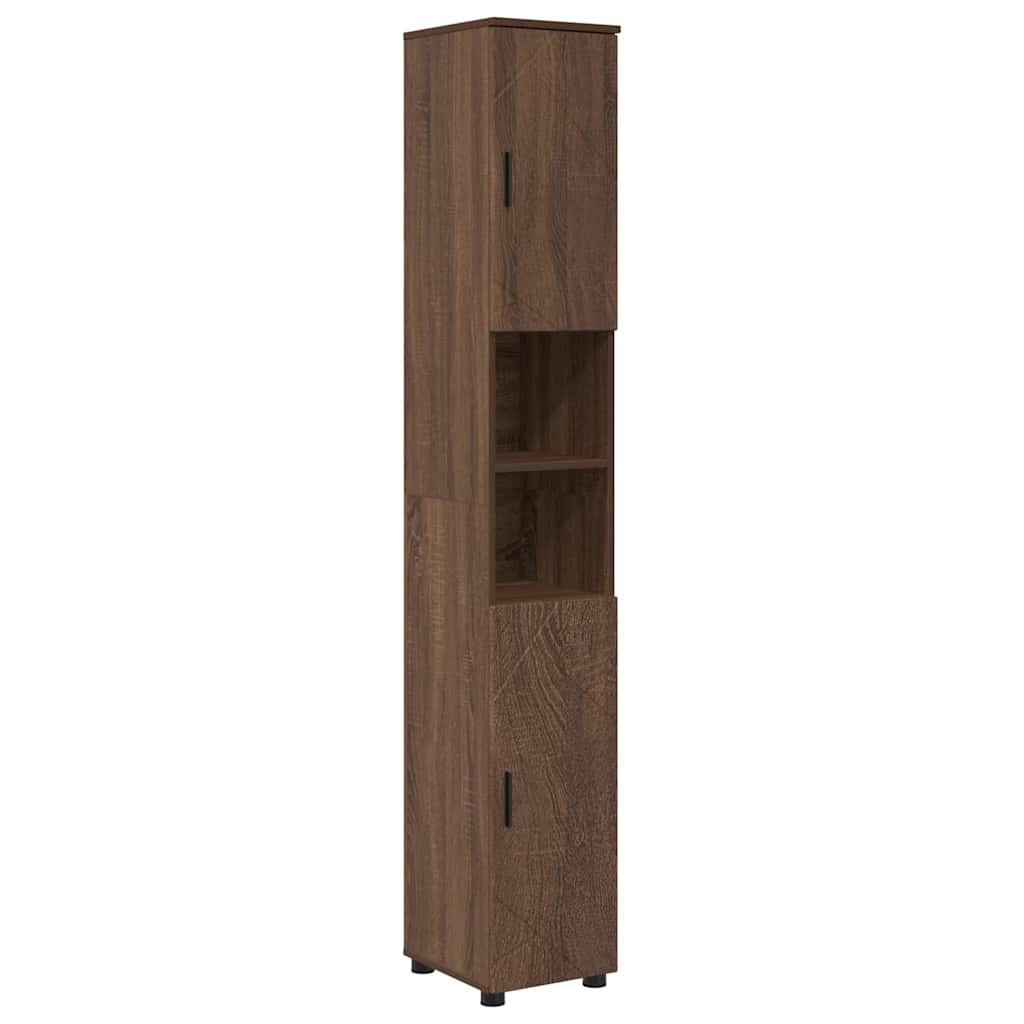 Baderomsinnredningssett med dør 4 pcs brun eik 30 x 35 x 192 cm