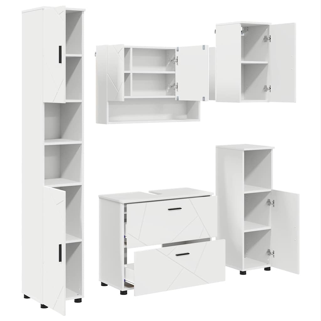 Baderomsinnredningssett med skuff 5 pcs Hvit 30 x 35 x 192 cm