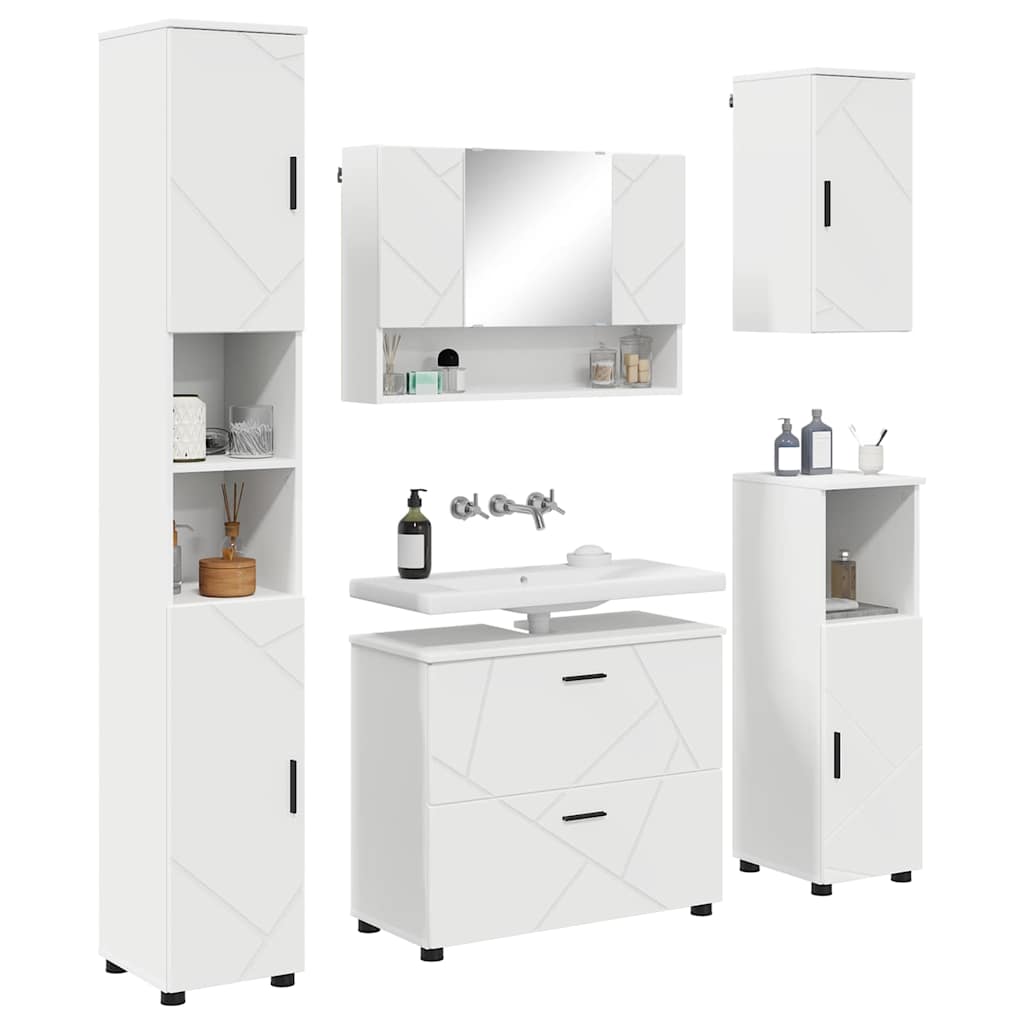 Baderomsinnredningssett med skuff 5 pcs Hvit 30 x 35 x 192 cm