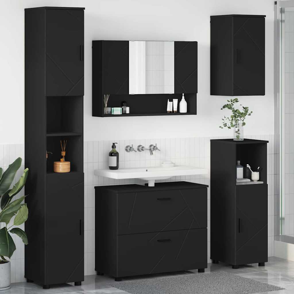 Baderomsinnredningssett med skuff 5 pcs Svart 30 x 35 x 192 cm