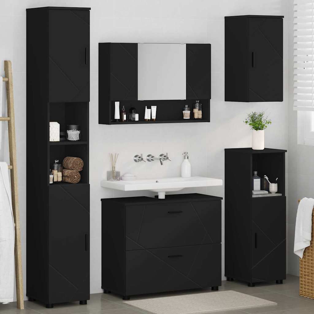 Baderomsinnredningssett med skuff 5 pcs Svart 30 x 35 x 192 cm