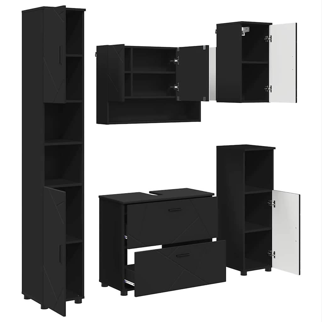 Baderomsinnredningssett med skuff 5 pcs Svart 30 x 35 x 192 cm