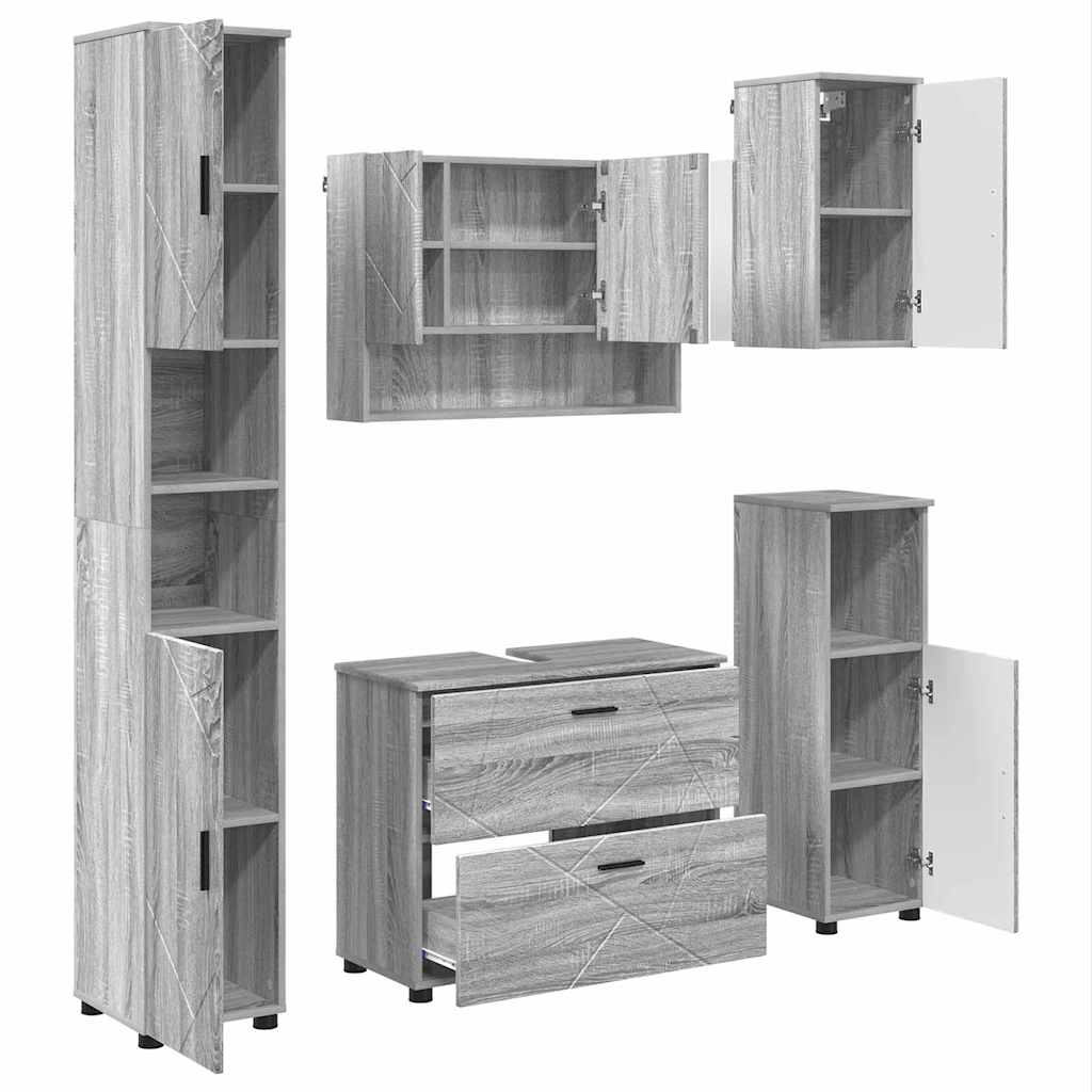 Baderomsinnredningssett 5 pcs Grå sonoma 30 x 35 x 192 cm