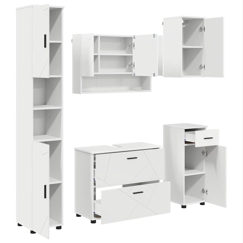 Baderomsinnredningssett med skuff 5 pcs Hvit 30 x 35 x 192 cm