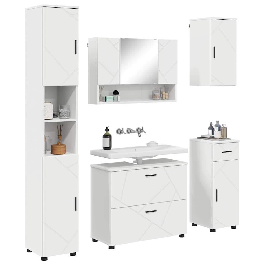Baderomsinnredningssett med skuff 5 pcs Hvit 30 x 35 x 192 cm
