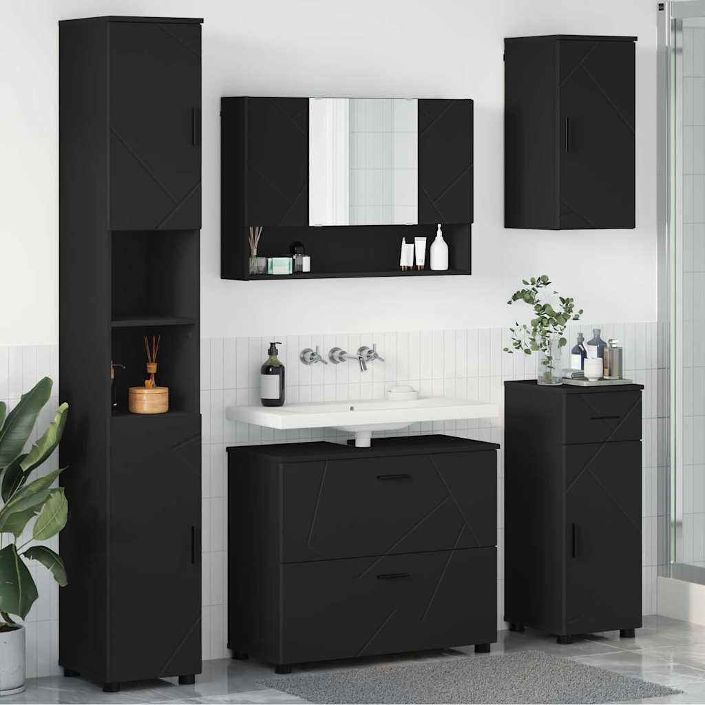 Baderomsinnredningssett med skuff 5 pcs Svart 30 x 35 x 192 cm
