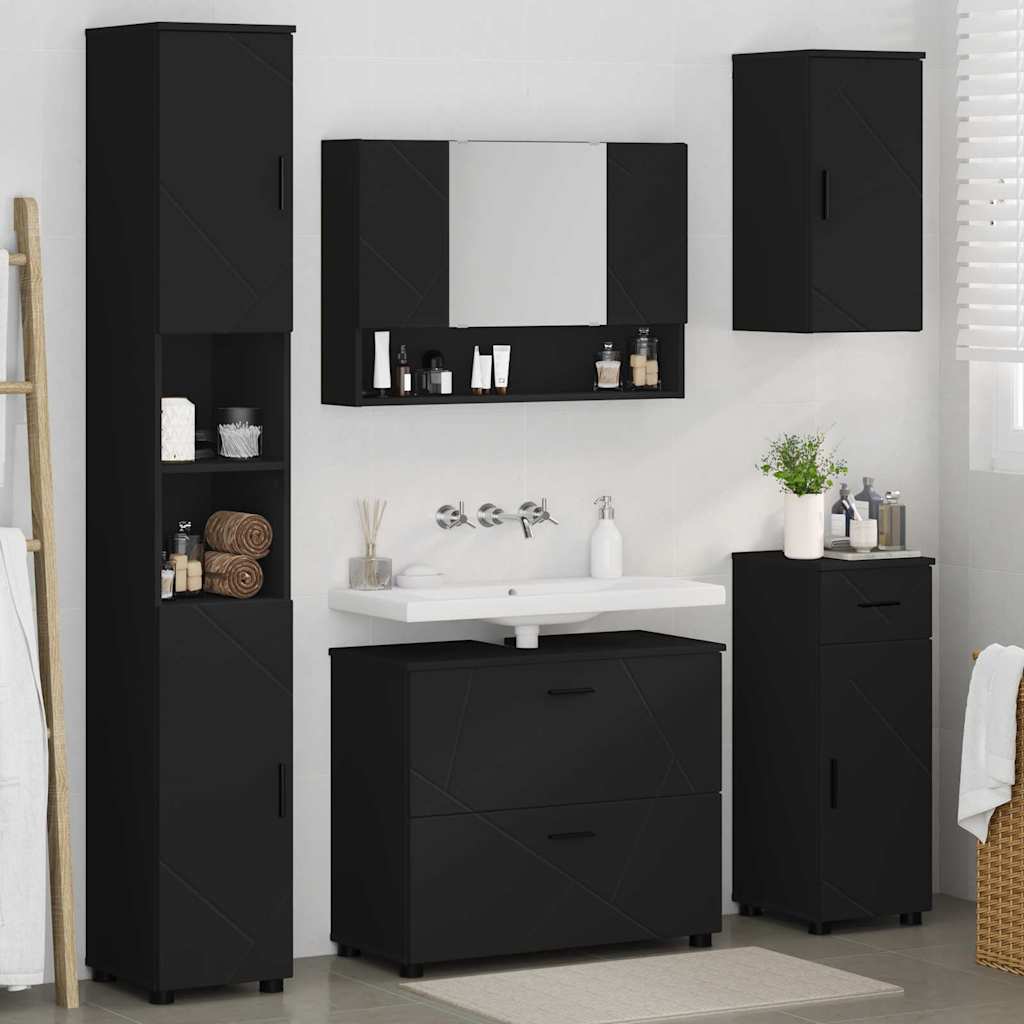 Baderomsinnredningssett med skuff 5 pcs Svart 30 x 35 x 192 cm