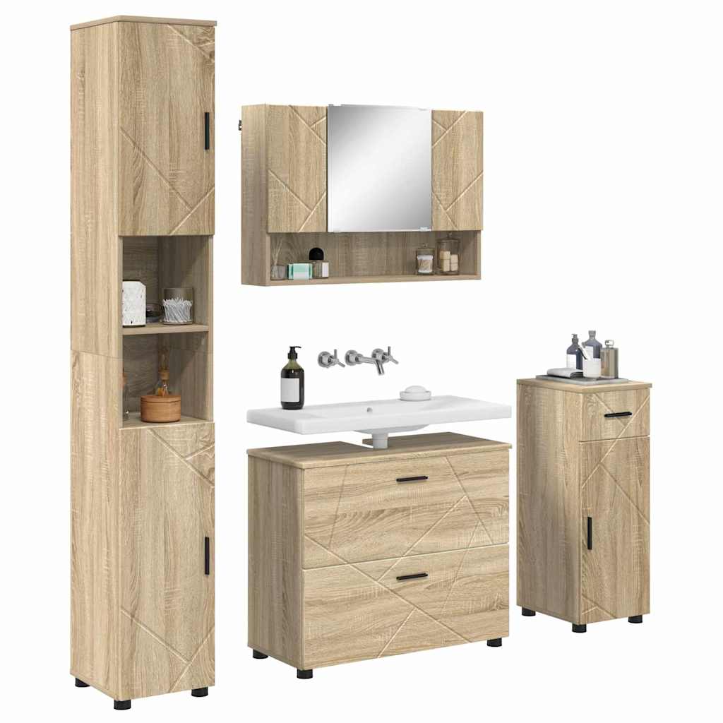 Baderomsinnredningssett 5 pcs Sonoma eik Ingeniørtre og metall
