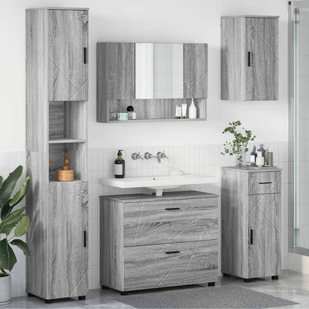 Baderomsinnredningssett 5 pcs Grå sonoma 30 x 35 x 192 cm