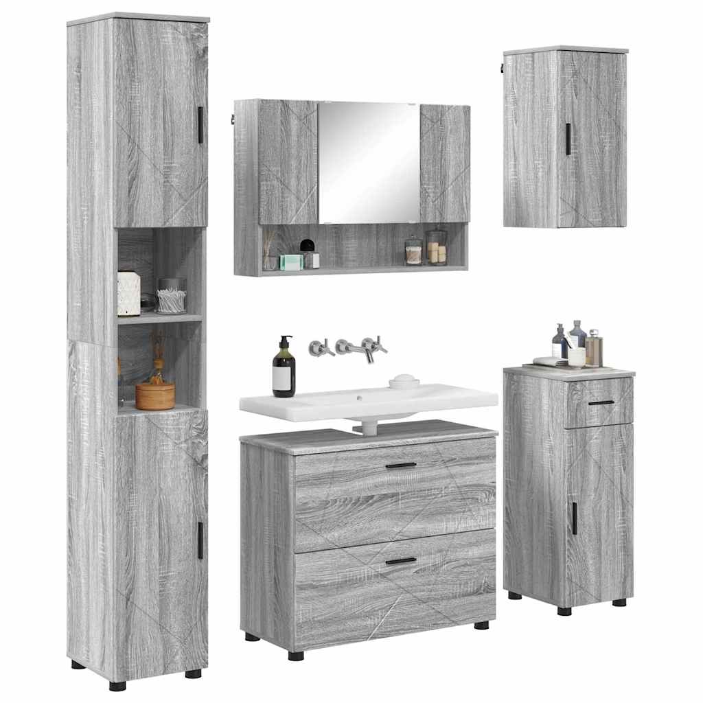Baderomsinnredningssett 5 pcs Grå sonoma 30 x 35 x 192 cm