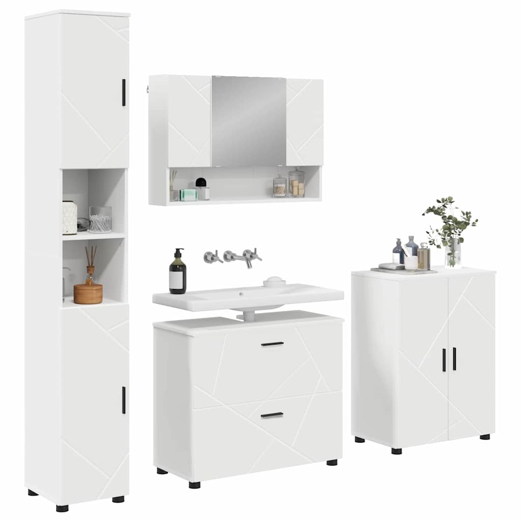 Baderomsinnredningssett 4 pcs Hvit Ingeniørtre og metall
