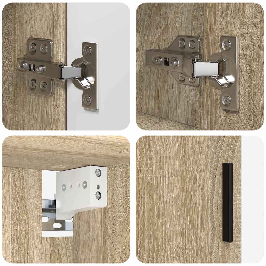 Baderomsinnredningssett 4 pcs Sonoma eik Ingeniørtre og metall