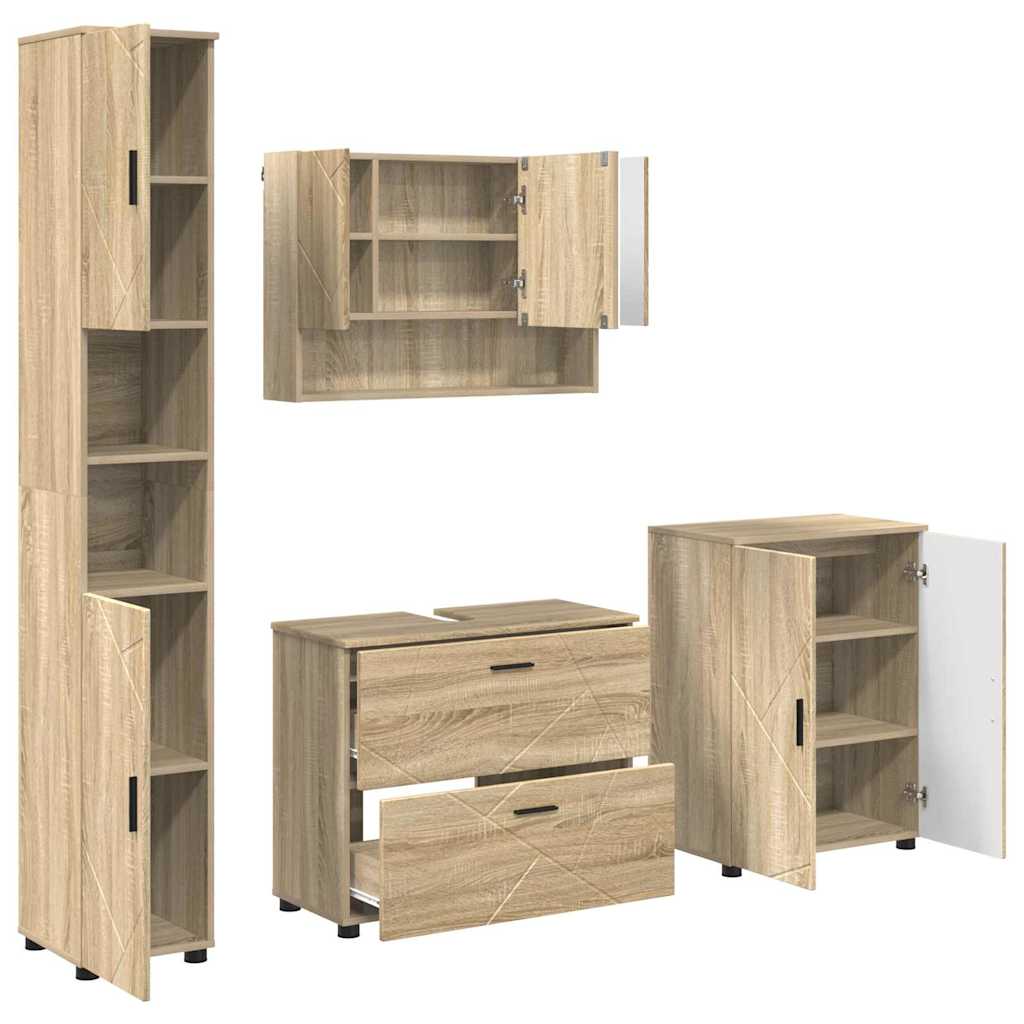 Baderomsinnredningssett 4 pcs Sonoma eik Ingeniørtre og metall