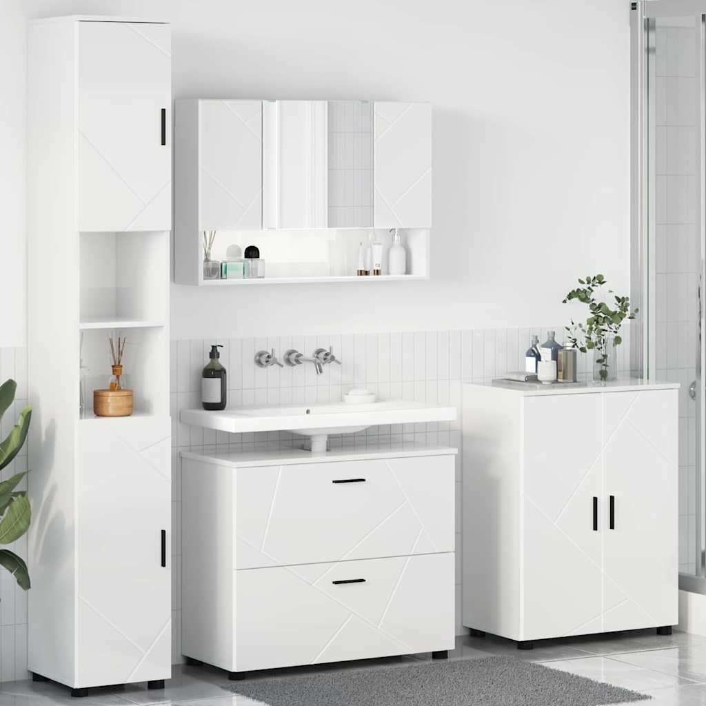 Baderomsinnredningssett 4 pcs Høyglans hvit 30 x 35 x 192 cm