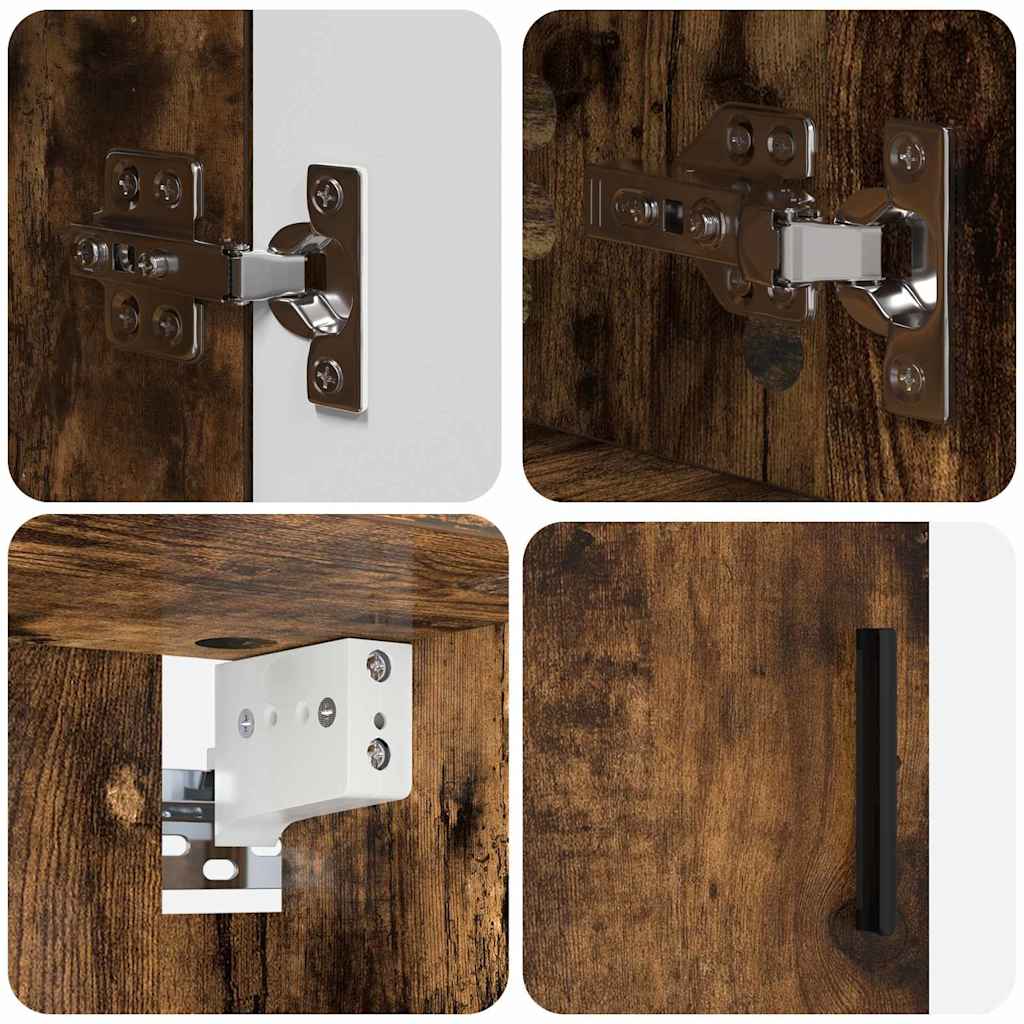 Baderomsinnredningssett med dør 4 pcs Røkt eik 30 x 35 x 192 cm